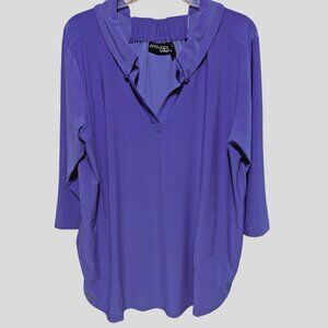 Attitudes by Renée Draped Collar Smock Back Tunic Top Purple Effortless Style 1X